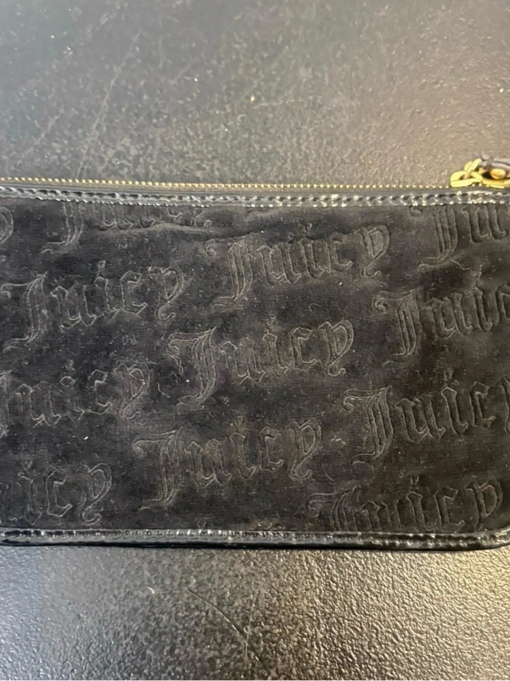 Juicy Couture Vintage Y2K Rare Black Velvet wristlet wallet Pouch Charm
